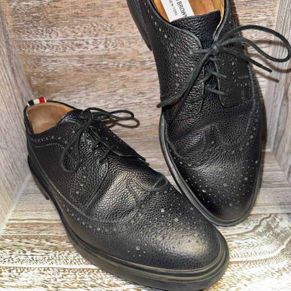 Thom Browne Pebble Leather Longwing Wingtip Oxford Brogues Rubber Sole - Picture 5 of 13